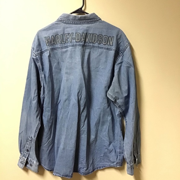 HARLEY DAVIDSON DENIM LARGE BACK LOGO SHIRT (T2) - Picture 2 of 4